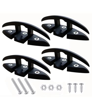 Lsahyong 5" Folding Flip Up Cleat Dock Deck Boat Marine Kayak Hardware Line Rope Mooring Cleat Accessories BLACK 4 PACK