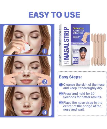 100Pcs Nasal Strips for Snoring and Better Nose Breathing - Gentle Anti Snoring Solution for Effective Nasal Congestion Relief - Buy Online on SooperMarket.com