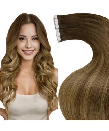 LAAVOO TAPE Extensions Real Hair Balayage Brown Real Hair Extensions Tape Ombre Brown light brown dark blonde hair extension real hair extensions invisible smooth 30cm #6/8/14 30g 20PCS 30cm-20PCs 3.3 #6/8/14