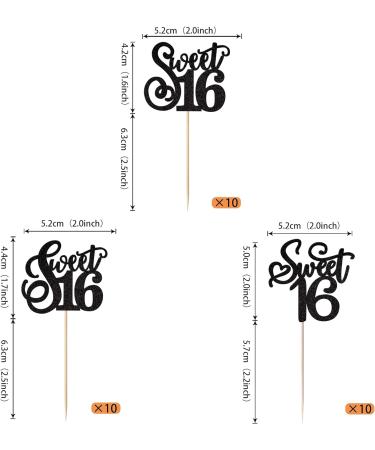 Rsstarxi 30 Pack Glitter 16 Cupcake Toppers Sweet 16th Birthday Cake Toppers Hello 16 Sixteen Years Old Cupcake Picks 16th Birthday Wedding Anniversary Party Cake Decorations Black Design 1 Black - Buy Online on SooperMarket.com