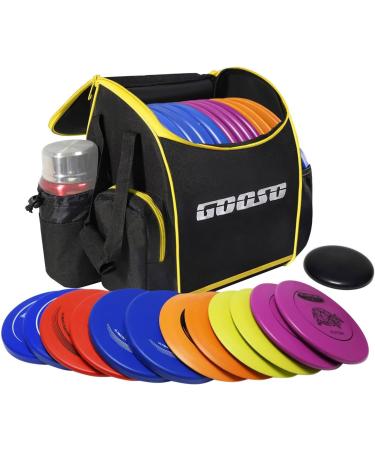 Disc Golf Set with Bag - 12-Piece Flying Discs for Beginners | Portable Backpack Holds 28+ Discs | Yellow - Buy Online on SooperMarket.com