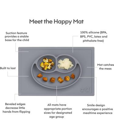 ezpz Happy Mat (Gray) - New Version | 100% Silicone Suction Plate for Toddlers | Divided Plate - Dishwasher Safe - Buy Online on SooperMarket.com
