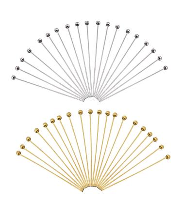 TOAOB 200pcs Ball Head Pins for Jewelry Making Brass Head Pins 2 Inch 22 Gauge Gold Silver Headpins for DIY Charm Beads Crafts Earring Bracelet Necklace Jewelry Making 50mm