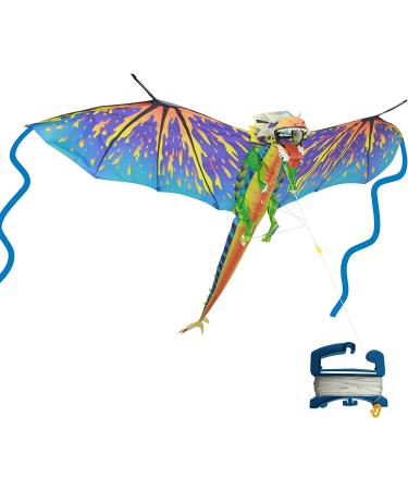 WindNSun Super Size 3D Blue Dragon Kite | 76 Wide Ripstop Nylon | Glass Eye Design - Buy Online on SooperMarket.com