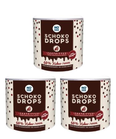 No Sugar Sugar Schokodrops Daring bitter chocolate with 60% cocoa proportion (3x250g) Made without added sugar sweetened with erythritus and stevia cocoa chocolate 250 g (3 pack)