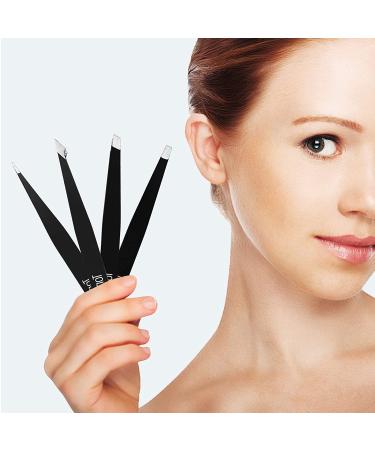 Precision 4-Piece Eyebrow Tweezer Set | Slant & Pointed Tips for Hair Removal | Black - Buy Online on SooperMarket.com
