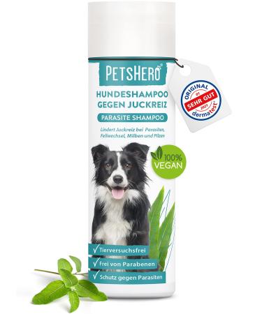 Petshero dog shampoo against mites fleas ticks and parasites - 250 ml - parasites shampoo with pleasant fragrance & optimally adapted to the dog skin - suitable for puppies - Dermatest very well