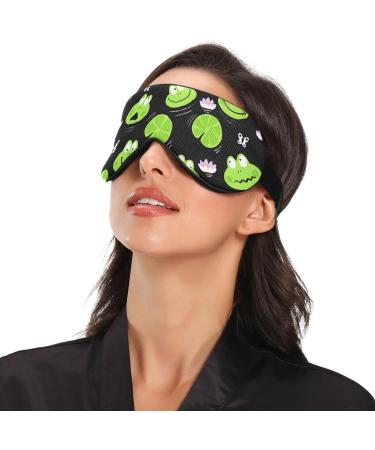 Haskirky Light Blocking Eye Mask - Breathable & Adjustable - For Adults - Ideal for Travel, Yoga, Meditation - Cute Green Frogs Design - Buy Online on SooperMarket.com
