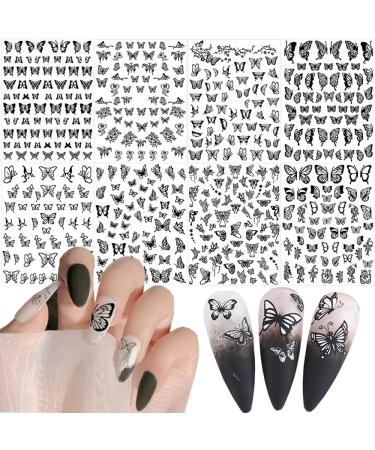 Black Retro Butterfly Nail Art Stickers - 8 Sheets Adhesive Decals for Acrylic Nails Decoration - Buy Online on SooperMarket.com