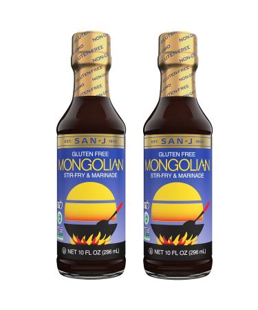 San-J Gluten Free Mongolian Stir Fry and Marinade Sauce | Non GMO, Kosher, FODMAP Friendly | Perfect for Beef, Chicken, Shrimp, and Tofu | 10 Fl Oz (Pack of 2)