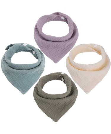 WD&CD 4 Pieces Triangle Baby Dribble Bibs with 2 Adjustable Button Soft & Absorbent for Boys Girls