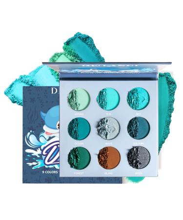 Blue Teal Eyeshadow Palette Blue Green Teal Tone Eyeshadow Pallets DE LANCI Pro 9 Shades Matte Shimmer High Pigmented Waterproof Long Lasting Eye Shadow Cool Toned Makeup Palettes for Christmas