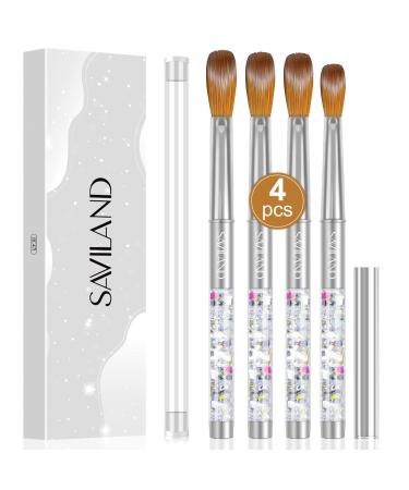 Saviland Kolinsky Acrylic Nail Brush Set - 4PCS Professional Acrylic Nail Brushes for Acrylic Application, Size 6/10/12/14 Acrylic Powder Brushes for Acrylic Nails Extension & 3D Nail Carving 4PCS Acrylic Nail Brush Set