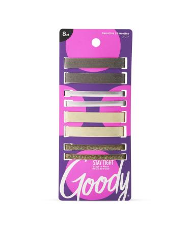 Goody Hair Barrettes Clips - 8 Count, Assorted Colors - Slideproof and Lock-In Place - Suitable for All Hair Types - Pain-Free Hair Accessories for Men, Women, Boys, and Girls - All Day Comfort Assorted 8 Ct 8 Count (Pack of 1)
