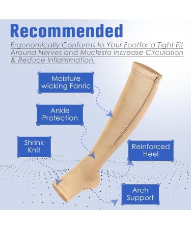 Bropite Compression Stockings with Zipper - 2 Pairs Calf Height Open Toe XXL B-Nude - Comfortable & Supportive International Shipping - Buy Online on SooperMarket.com