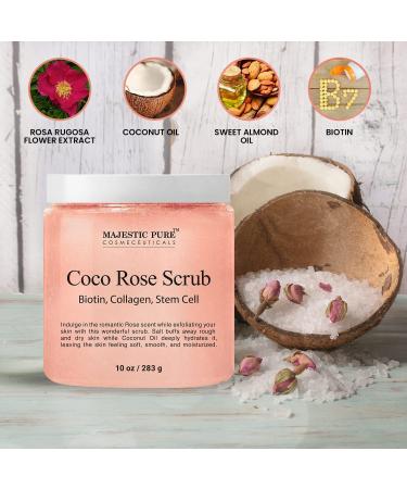 Majestic Pure Coco Rose Scrub with Biotin, Collagen, Stem Cell & Coconut Oil - Exfoliating Body Scrub for Men & Women - 10 oz - Buy Online on SooperMarket.com