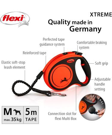 Flexi Xtreme Tape Orange & Black Medium 5m Retractable Dog Leash/Lead for dogs up to 35kgs/77lbs Orange & Black Medium (5m) - Buy Online on SooperMarket.com