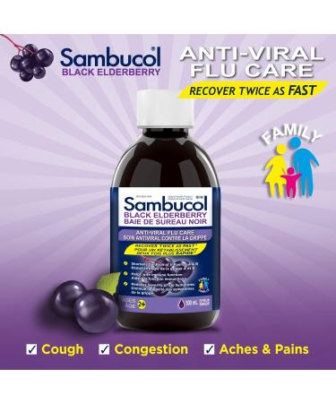 Sambucol Black Elderberry Anti-Viral Flu Care Syrup | Quickly Relieves Cold & Flu Symptoms | Immune Support & Antioxidant | Ideal for Families | 500 mL Anti-Viral Flu Care 500 ml (Pack of 1) - Buy Online on SooperMarket.com