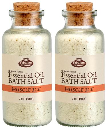 Fabulous Frannie Aromatherapy Muscle Ice Essential Oil Mineral Bath Salt 2pk/7oz Each Made with Cinnamon  Eucalyptus  Rosemary  Clove Bud  Lavender  Sweet Orange and Peppermint Essential Oils.