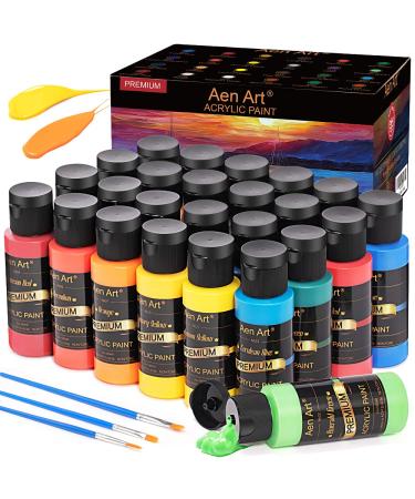 Aen Art Acrylic Paint  Set of 24 Colors Craft Paint Supplies for Canvas  Painting  Wood  Ceramic & Fabric  Rich Pigments Non Toxic Paints for Artists & Hobby Painters  2 fl oz / 60 ml Bottles