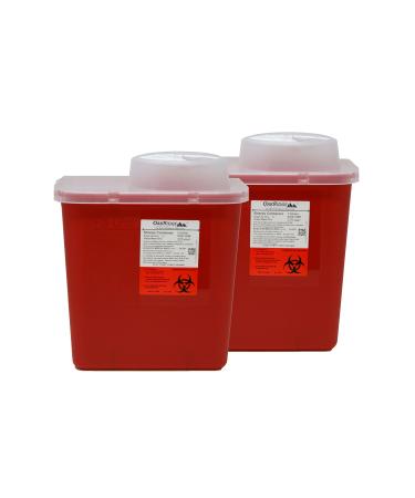 2 Gallon Size with Chimney Top Lid | Sharps and Biohazard Waste Disposal Container (Pack of 2) by Oakridge Products