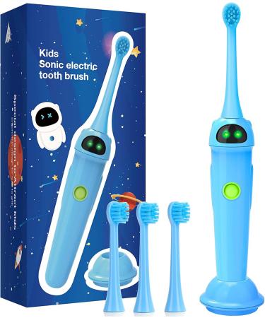 NBGRLVS Kids Sonic Electric Toothbrush  2 Modes with Memory  2 Min Timer  Fun&Easy Clean  IPX7 Waterproof Rechargeable Kids Toothbrush for Age 3+  3 Dupont Soft Bristles  Blue