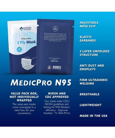 PandMedic Disposable Face Masks Made in USA | Premium 3-Ply Medical Safety Masks - Breathable Elastic Ear Loops - 50ct Resealable Bag for International Shipping - Buy Online on SooperMarket.com