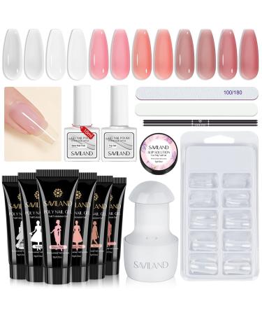 Saviland Poly Gel Nail Kit  6 Colors Poly Nail Gel with Nail Lamp Nudes White Pink Nail Extension Gel with Slip Solution Nail Tools All-in-one Manicure Starter Kit for Home DIY Valentines Day Gifts A-6 Colors Poly Nail Gel Kit Set 01