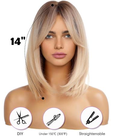 WOKESTAR Blonde & Dark Roots Bob Style Wig for Women - Heat Resistant Synthetic Hair - Buy Online on SooperMarket.com