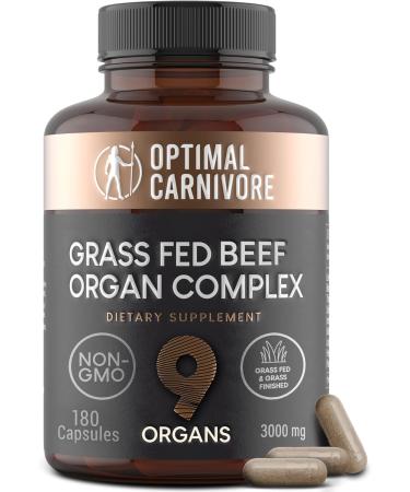 Grassfed Beef Organs Supplement, Grass Fed Organ Complex- Liver, Brain, Heart, Thymus, Kidney, Spleen, Gallbladder, Pancreas, Lung, Organ Pills, Ancestral Formula (180 Capsules) by Optimal Carnivore