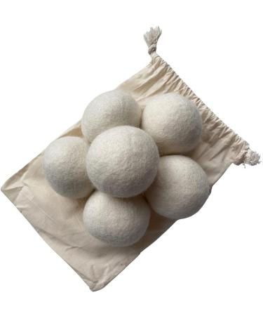 Organic 6 Pack Large Laundry Dryer Balls 100% New Zealand Wool Reusable Natural White or Grey Soft Eco Friendly with Cotton Bag (White) - Buy Online on SooperMarket.com