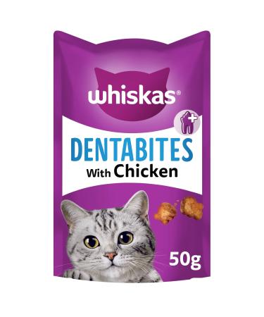 WHISKAS DentaBites Cat Dental Treats for Oral Care Reduce Build up and Help Control Tartar with Delicious Chicken 8 x 50 g - Pack May Vary Chicken 50 g (Pack of 8)