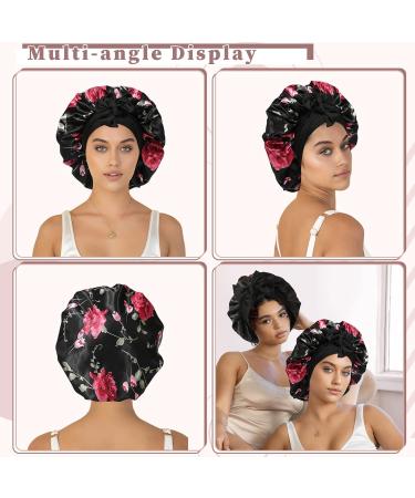 Welrog Satin Hair Hood for Women | Double-Sided Satin Silk Sleep Bonnet | Hair Protection for Night | Flower/Black Design - Buy Online on SooperMarket.com
