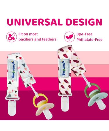 Buy Smlpuame Baby Pacifier Chain for Girls - 6 BPA-Free Fabric Clips in Pink & Gray | Perfect Gift for Newborns - Buy Online on SooperMarket.com