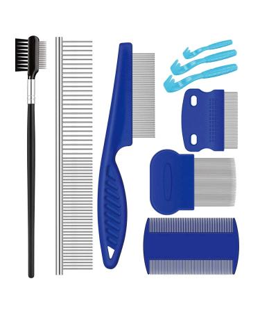 Pet Grooming Comb Kit, Tear Stain Remover Brush, Undercoat Rake for Dogs & Cats, Dematting Tool for Long Haired Dogs Kittens Puppies, Flea Comb for Removal Dandruff Tangles Knots, Shedding Hair & Fur