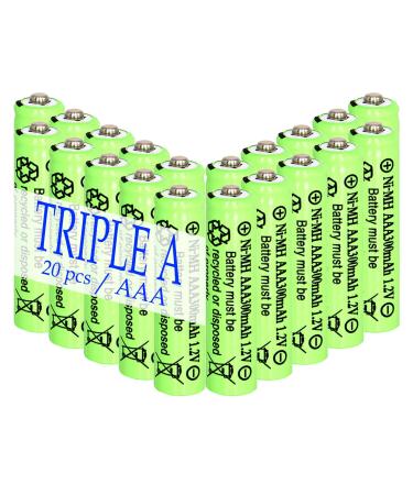 1.2V AAA 300mAh Ni-MH Rechargeable Triple a Batteries for Solar Lights 20 Packs