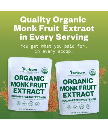 Organic Monk Fruit Extract 125g - Sugar-Free Natural Sweetener | 100% Pure, Paleo & Keto Friendly | Zero Calories & Carbs - PuriSure - Buy Online on SooperMarket.com