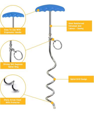 Petphabet Intestepflock Insertspirale - 3m Dog Leash with Floor & Earth Anchor | Teal Tie Out for Outdoor Use - Buy Online on SooperMarket.com
