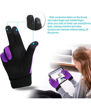 Amrta Kids Winter Gloves - Waterproof Thermal Mittens for Boys and Girls - Anti-Slip - Touchscreen - Purple Large - Buy Online on SooperMarket.com