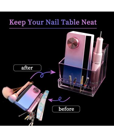 ANGNYA Nail Drill Holder & Bit Storage Box - 10 Holes Transparent Organizer for Nail Tech Supplies - Pink Plastic Manicure Tool Display - Buy Online on SooperMarket.com