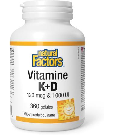 Natural Factors Vitamin K2+D3 120mcg & 1000iu 360 softgels MK-7 From Natto Bean Help build and maintain bone health. - Buy Online on SooperMarket.com