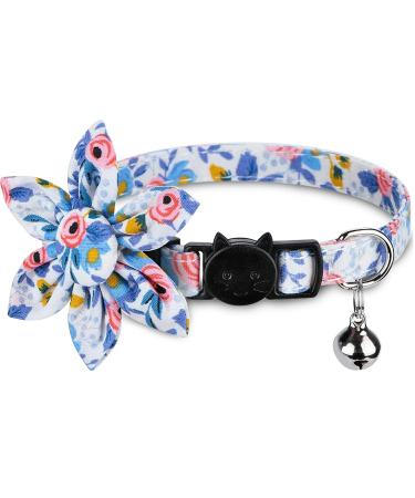 Pet Cat Safety Collar Breakaway Cat Collar with Bells Adjustable Cat Collars with Sunflower Cute and Soft Cat Collars Cat Collar Accessories for Cat and Small Animals Pets Blueflower