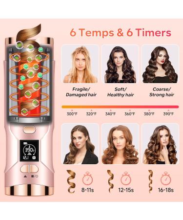 Upgraded Cordless Automatic Curling Iron - Portable Hair Curler with 6 Temperatures & Timers 5000mAh Rechargeable Battery - Buy Online on SooperMarket.com