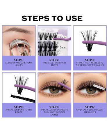 DIY Lash Extensions Set - Cluster Lashes with Eyeholder Bond & Seal - C3+C9-C Curl (12-16mm) Kit for At-Home Application - Buy Online on SooperMarket.com