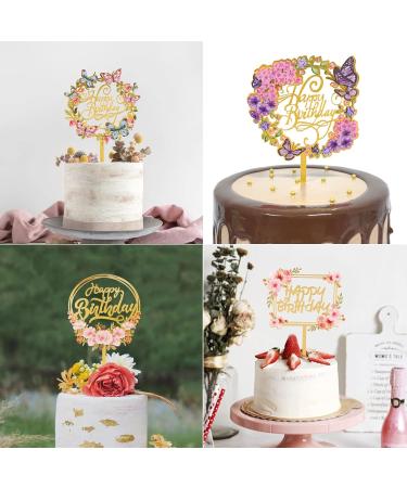 AIBAOBAO 6 Pack Happy Birthday Cake Topper Flowers Cake Toppers Multi-Patterned Acrylic Personalised Cupcake Toppers for Various Birthday Party Girls Kids Baby Wedding Mother Decorations Supplies - Buy Online on SooperMarket.com