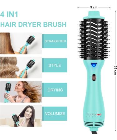 Parwin Pro Beauty One-Step 4-in-1 Hair Dryer Brush - 1000W Hot Air Brush for Styling, Volumizing, Straightening - Green 4 - Buy Online on SooperMarket.com