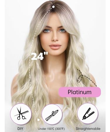 Wokestar Long Platinum Synthetic Wig with Curtain Fringe for Women - Buy Online on SooperMarket.com
