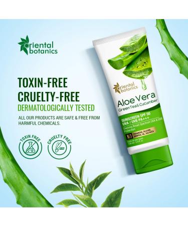 Buy Oriental Botanics Aloe Vera Green Tea Cucumber Sunscreen SPF 50 - 100ml | UVA/UVB Protection | International Shipping Available - Buy Online on SooperMarket.com