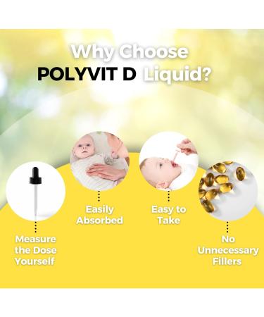 POLYVIT D Baby Vitamin D Drops Vegan D3 Supplement Growth & Development of Bones & Teeth Immune System Support Easy Calcium Absorption For Infants Toddlers Kids 400 IU per Drop 4 Month Supply - Buy Online on SooperMarket.com