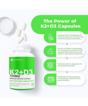 Max Strength Vitamin D3 + K2 1000 IU with MK-7 120mcg - D3 + K2 Vitamin for Heathy Strong Bones Teeth & Immune Support 120 Vegan Capsules 120 count (Pack of 1) - Buy Online on SooperMarket.com